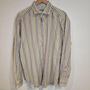 Robert Graham Multicolor Striped Long Sleeve Button Dress Shirt Flip Cuff XL